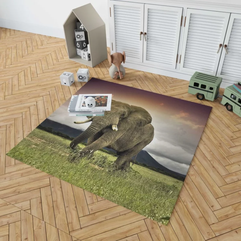 African Elephant in Savannah Majestic Wildlife Rug 1