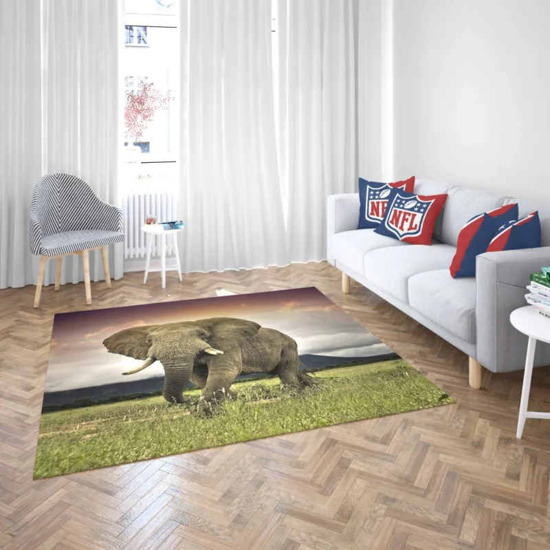 African Elephant in Savannah Majestic Wildlife Rug 2