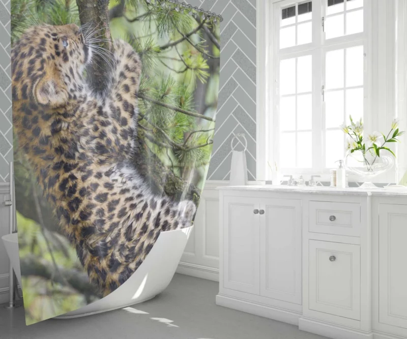 Amur Leopard Cub Wild Cuteness Shower Curtain 1