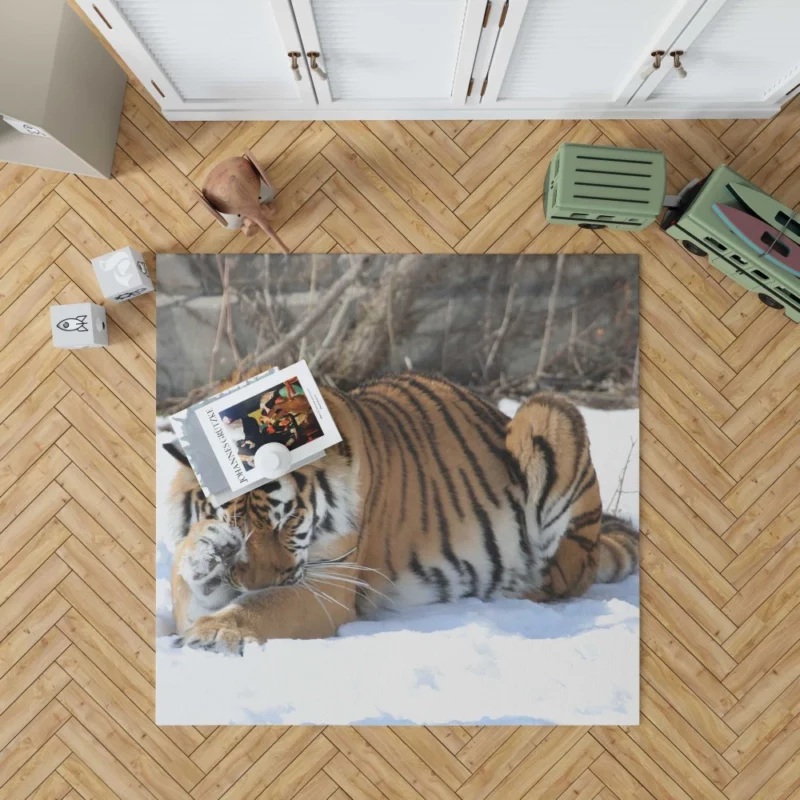 Amur Tiger Snowy Majesty Wilderness Gaze Rug