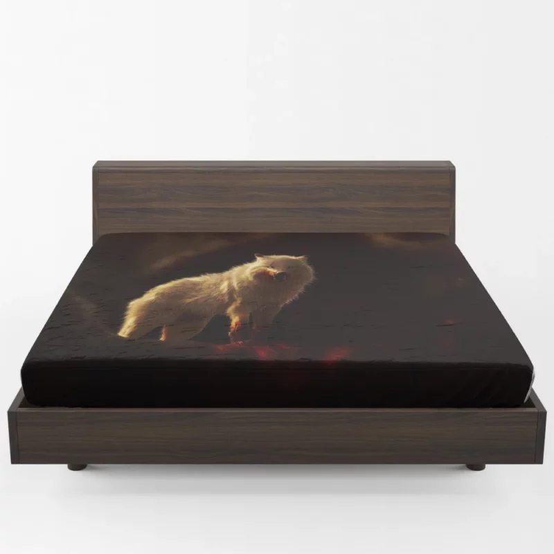 Arctic Wolf Aggressive Predator in Digital Art Fitted Sheet