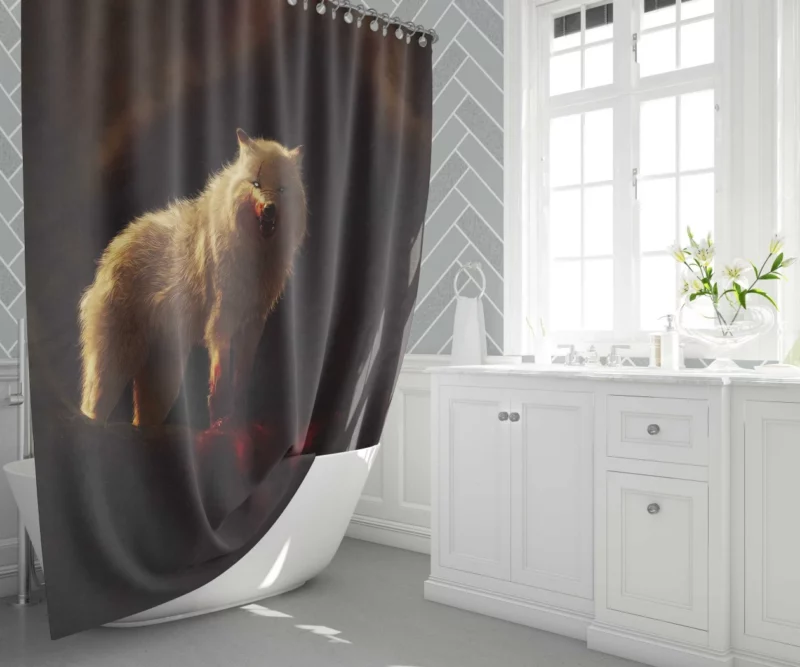 Arctic Wolf Aggressive Predator in Digital Art Shower Curtain 1