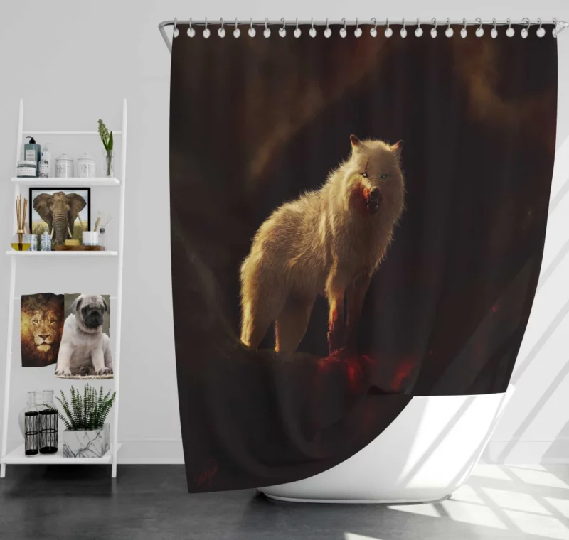 Arctic Wolf Aggressive Predator in Digital Art Shower Curtain