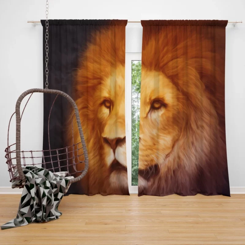 Artistic Lion Portrait Majestic Splendor Curtain