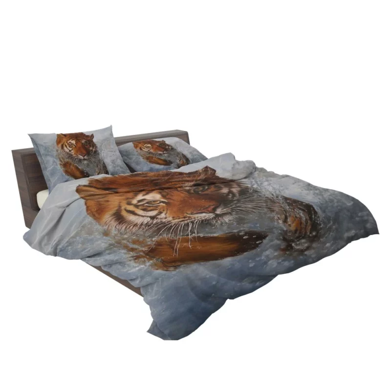 Artistic Tiger Running Amidst Water Striking Vision Bedding Set 2