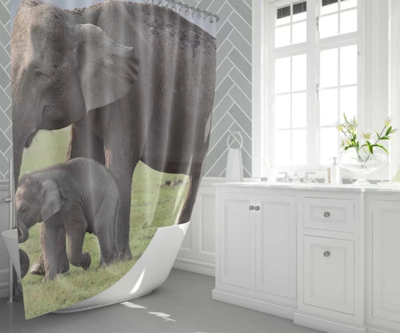 Asian Elephant Playful Baby Charm Shower Curtain 1