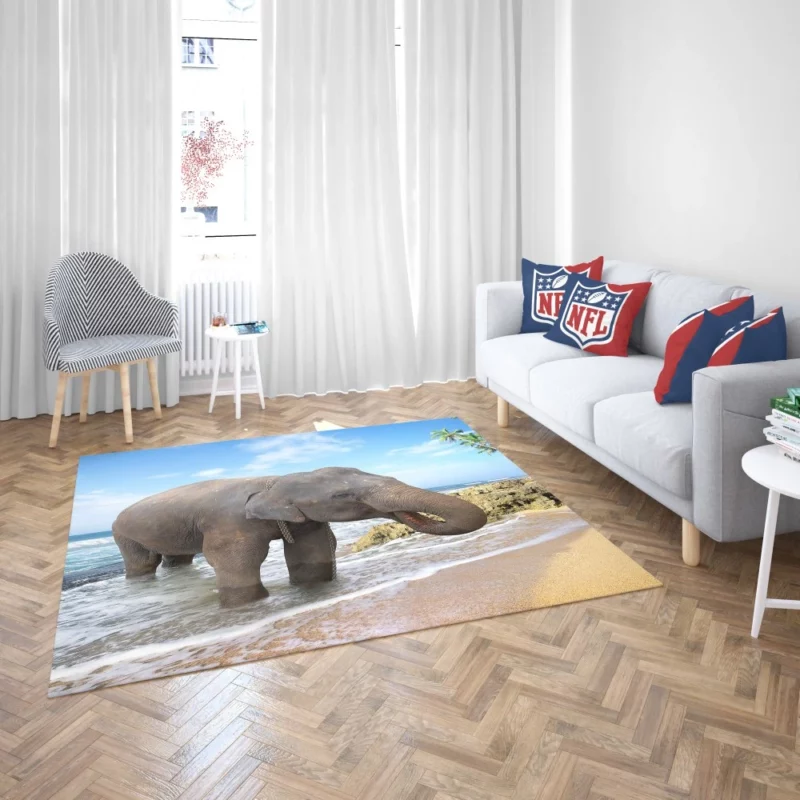 Asian Elephant on Beach Coastal Majesty Rug 2