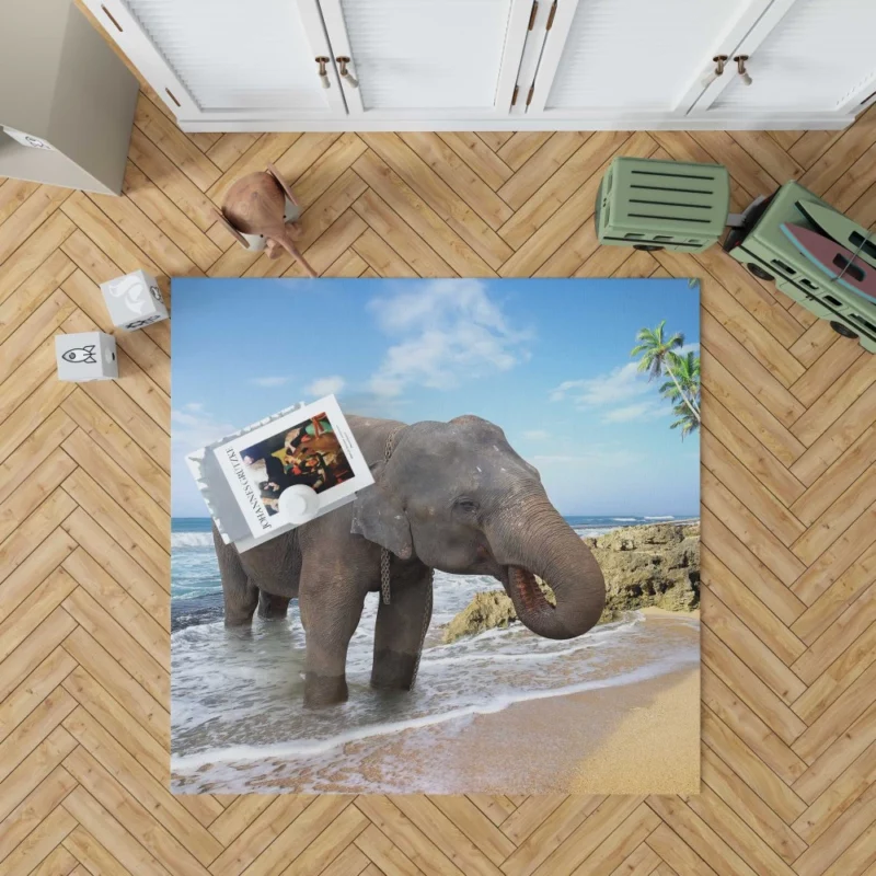 Asian Elephant on Beach Coastal Majesty Rug