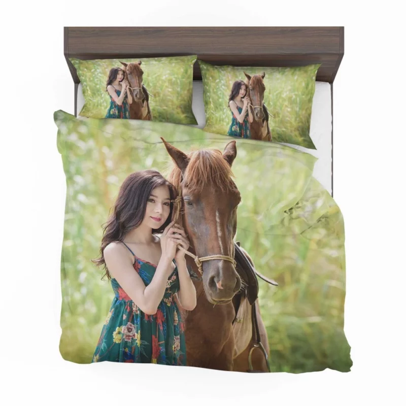 Asian Woman with Horse Graceful Harmony Bedding Set 1