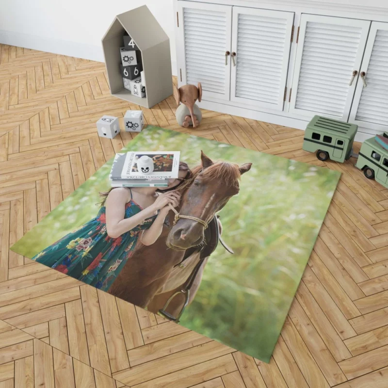 Asian Woman with Horse Graceful Harmony Rug 1