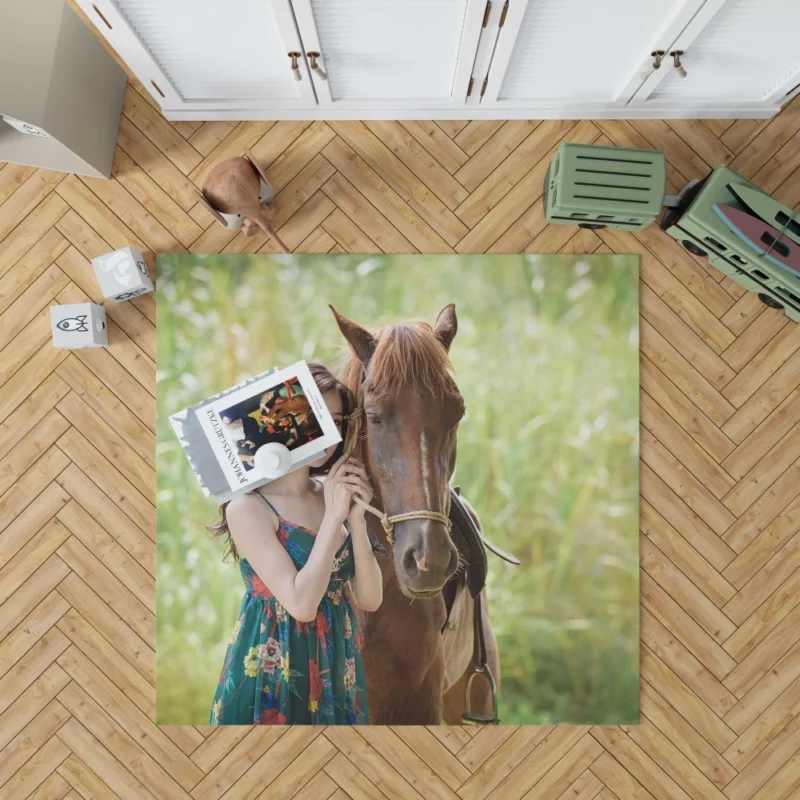 Asian Woman with Horse Graceful Harmony Rug