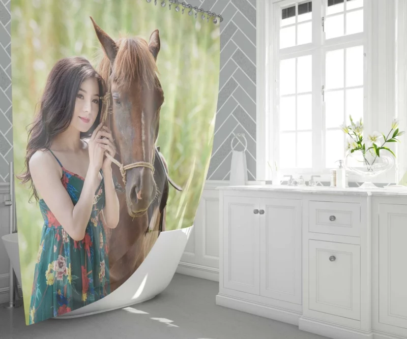 Asian Woman with Horse Graceful Harmony Shower Curtain 1