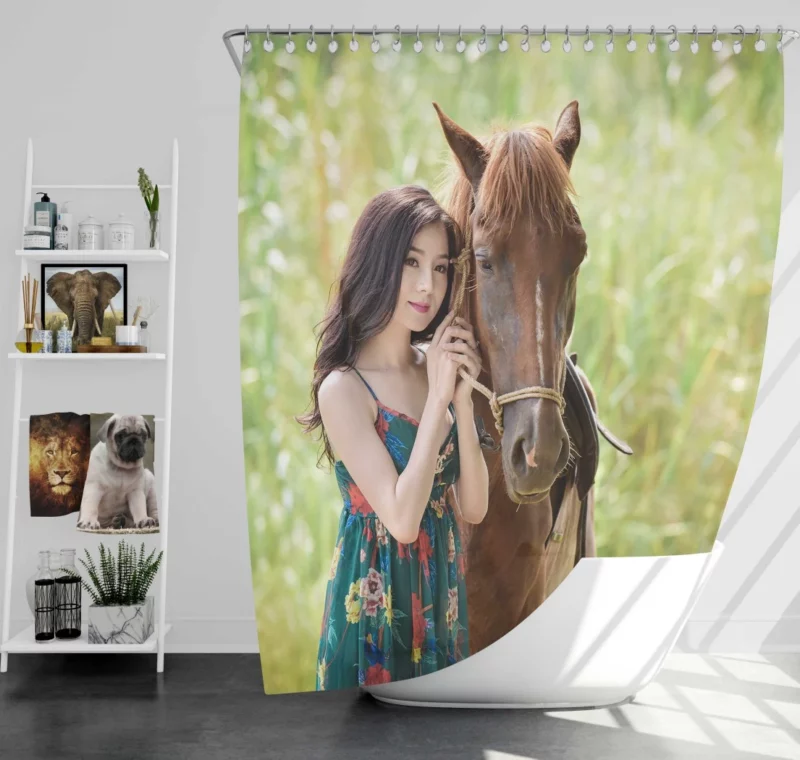 Asian Woman with Horse Graceful Harmony Shower Curtain