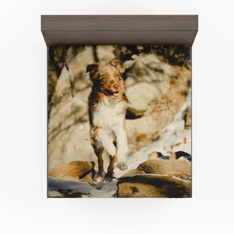 Aussie Puppy Snowy Profile Portrait Fitted Sheet 1