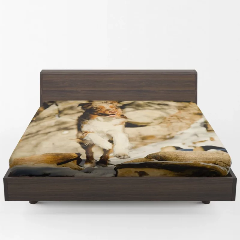 Aussie Puppy Snowy Profile Portrait Fitted Sheet