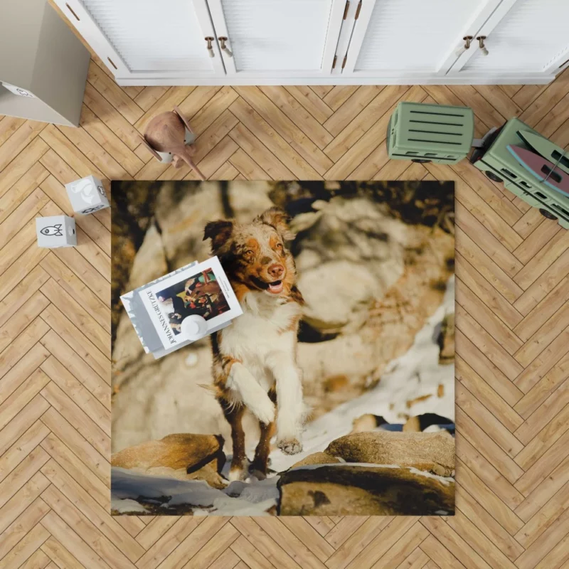 Aussie Puppy Snowy Profile Portrait Rug