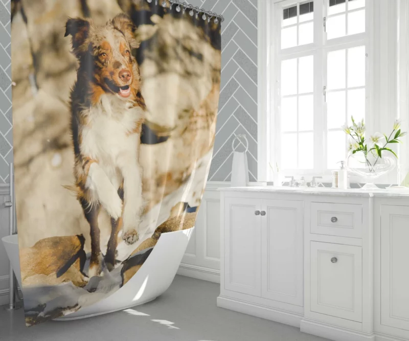 Aussie Puppy Snowy Profile Portrait Shower Curtain 1