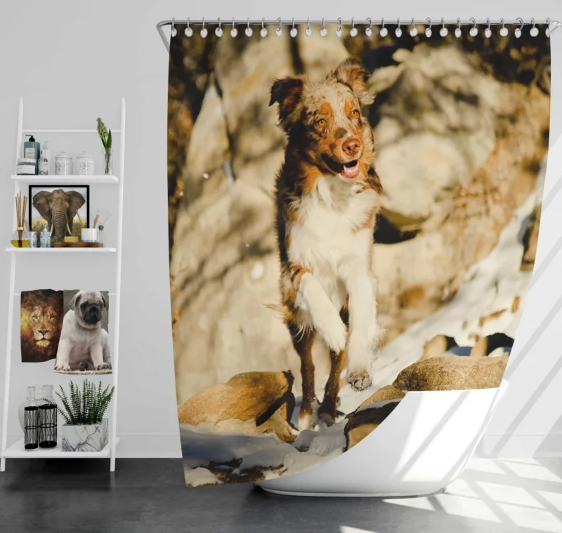 Aussie Puppy Snowy Profile Portrait Shower Curtain