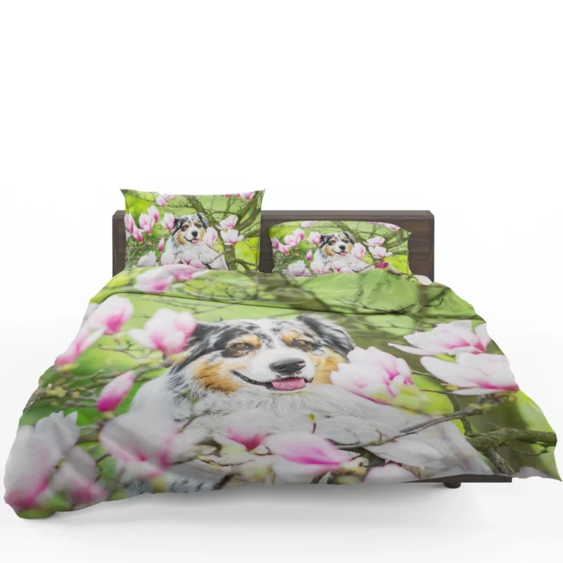 Australian Shepherd Amidst Magnolias Bedding Set