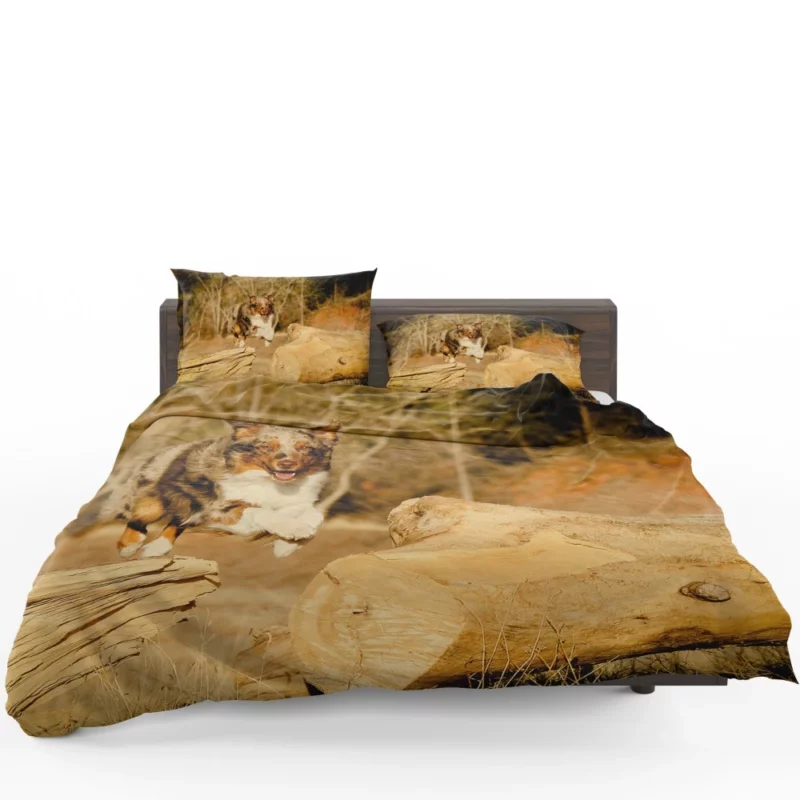 Australian Shepherd Dogs in Wild Motion Bedding Set