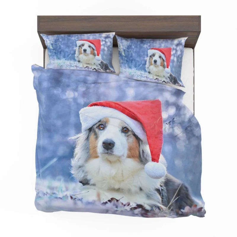 Australian Shepherd Santa Hat Style Bedding Set 1