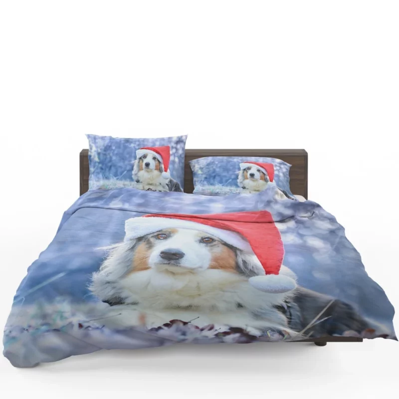 Australian Shepherd Santa Hat Style Bedding Set