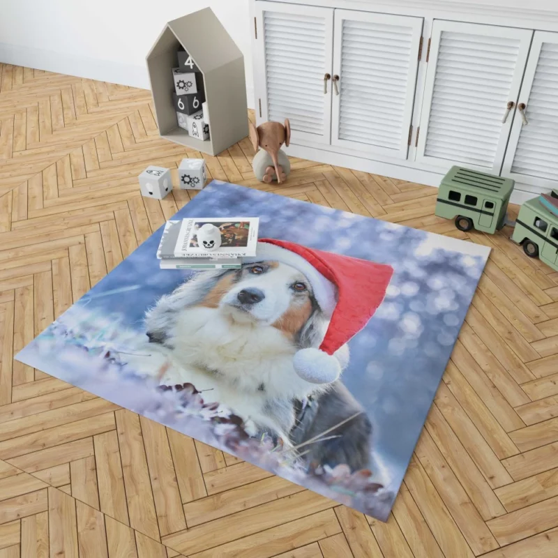 Australian Shepherd Santa Hat Style Rug 1