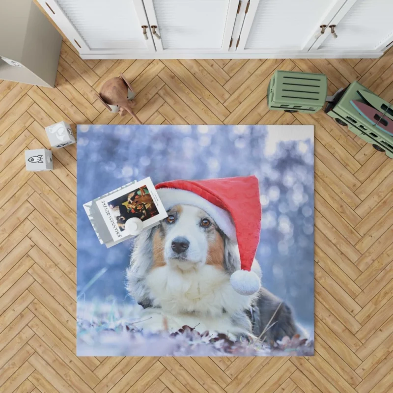 Australian Shepherd Santa Hat Style Rug