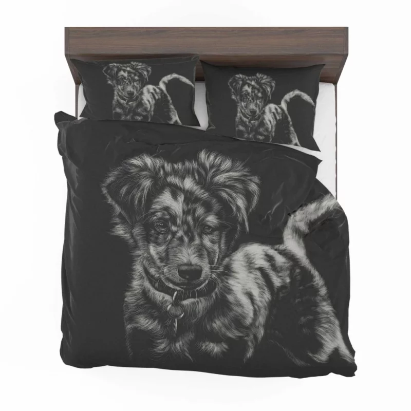 Australian Shepherd in Monochrome Canine Beauty Bedding Set 1