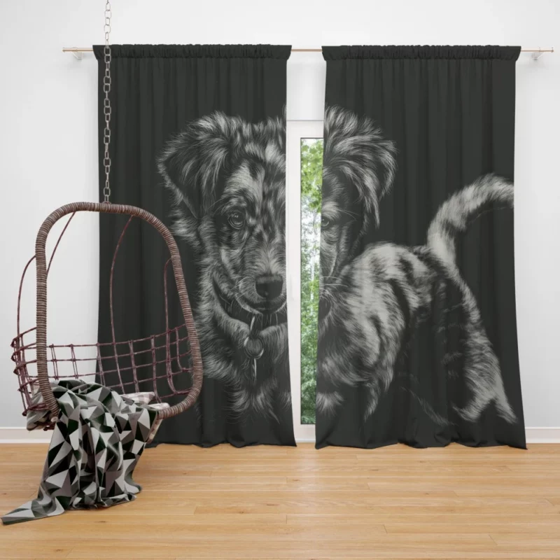 Australian Shepherd in Monochrome Canine Beauty Curtain