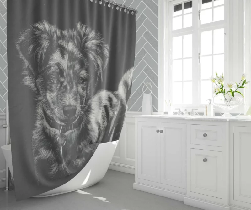 Australian Shepherd in Monochrome Canine Beauty Shower Curtain 1