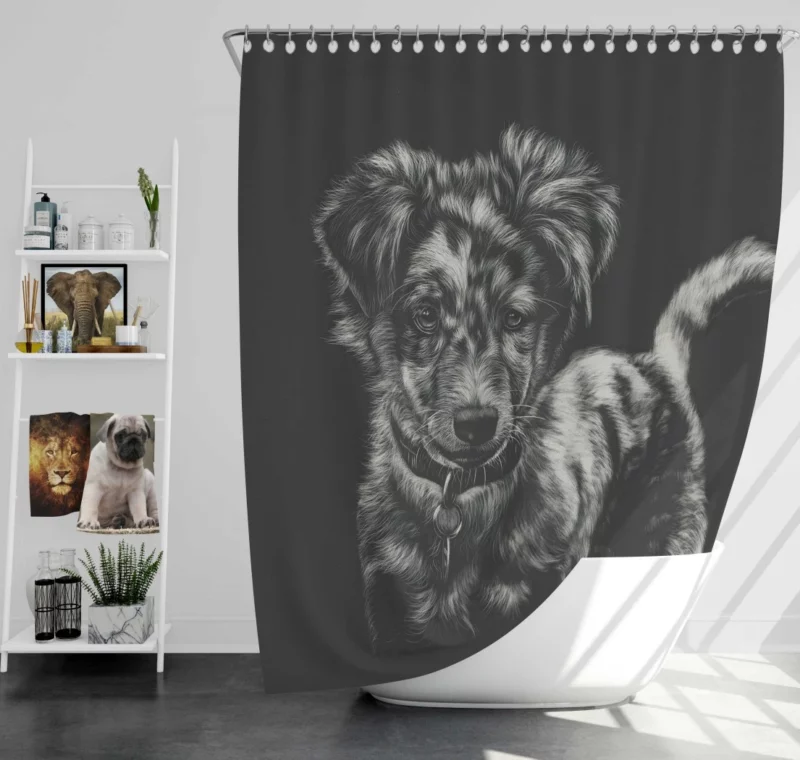 Australian Shepherd in Monochrome Canine Beauty Shower Curtain