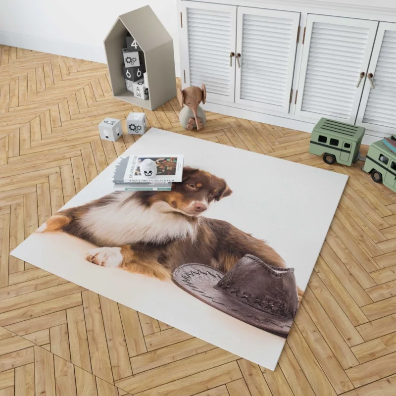 Australian Shepherd with Whimsical Hat Rug 1