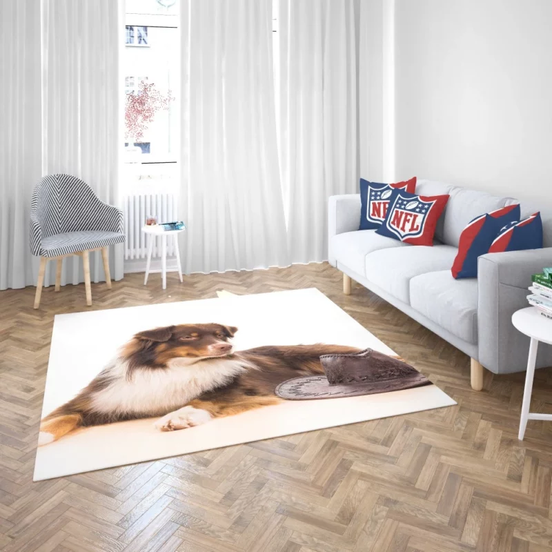 Australian Shepherd with Whimsical Hat Rug 2