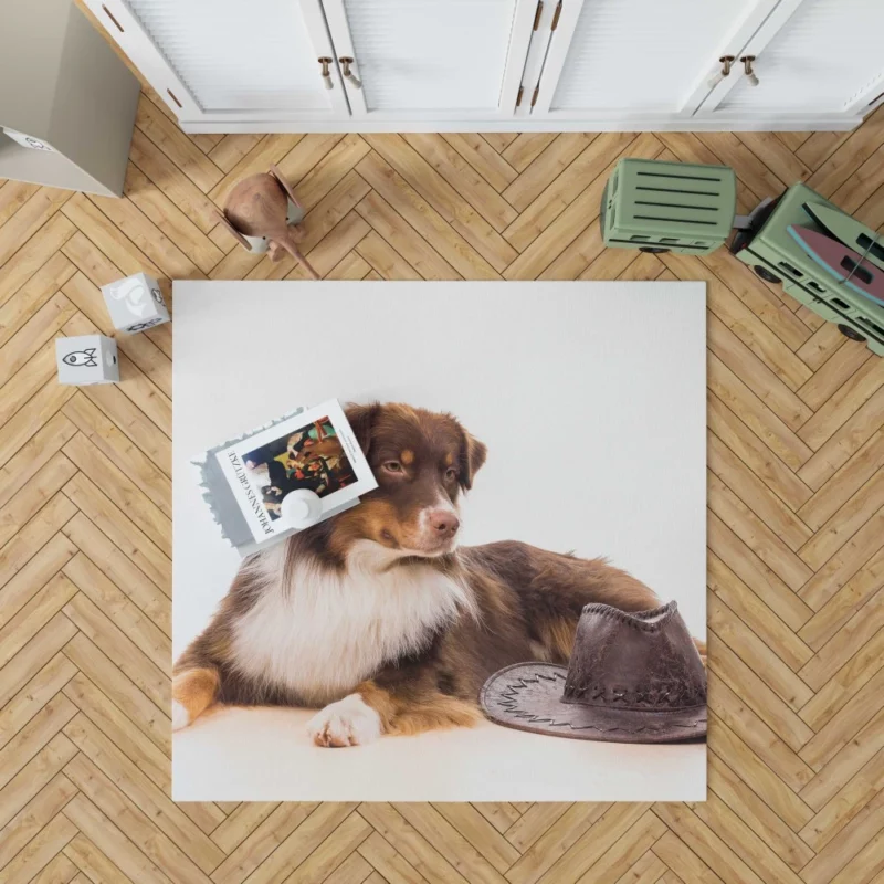 Australian Shepherd with Whimsical Hat Rug