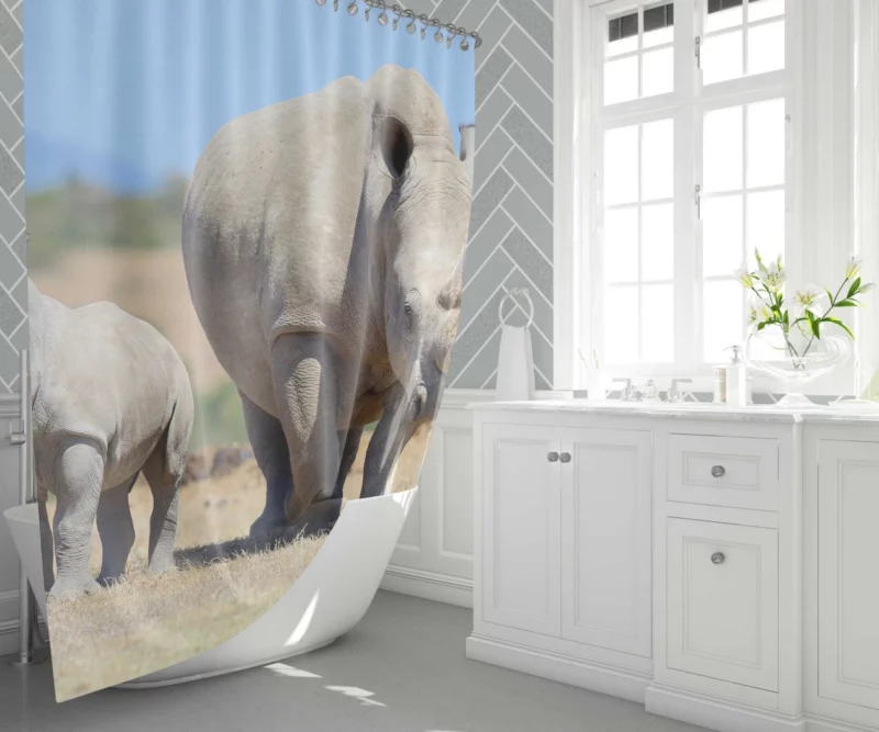 Baby Rhino Playful Adventure Shower Curtain 1