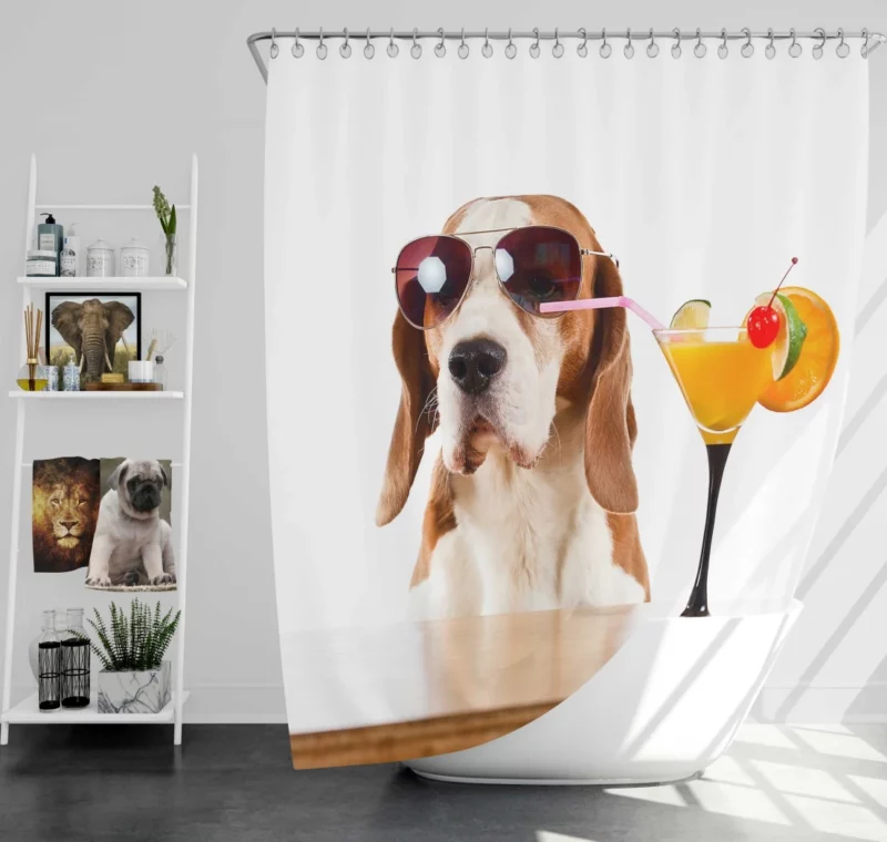 Basset Hound Cocktail Affair Stylish Fun Shower Curtain