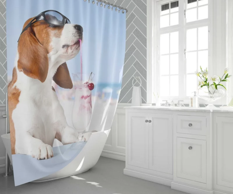 Basset Hound Humorous Moment Milkshake Joy Shower Curtain 1