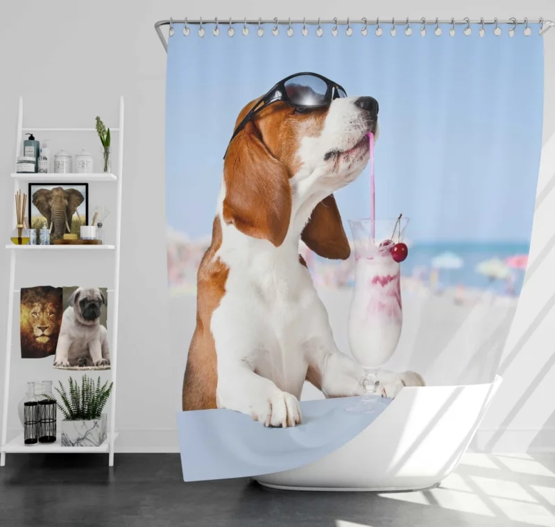 Basset Hound Humorous Moment Milkshake Joy Shower Curtain