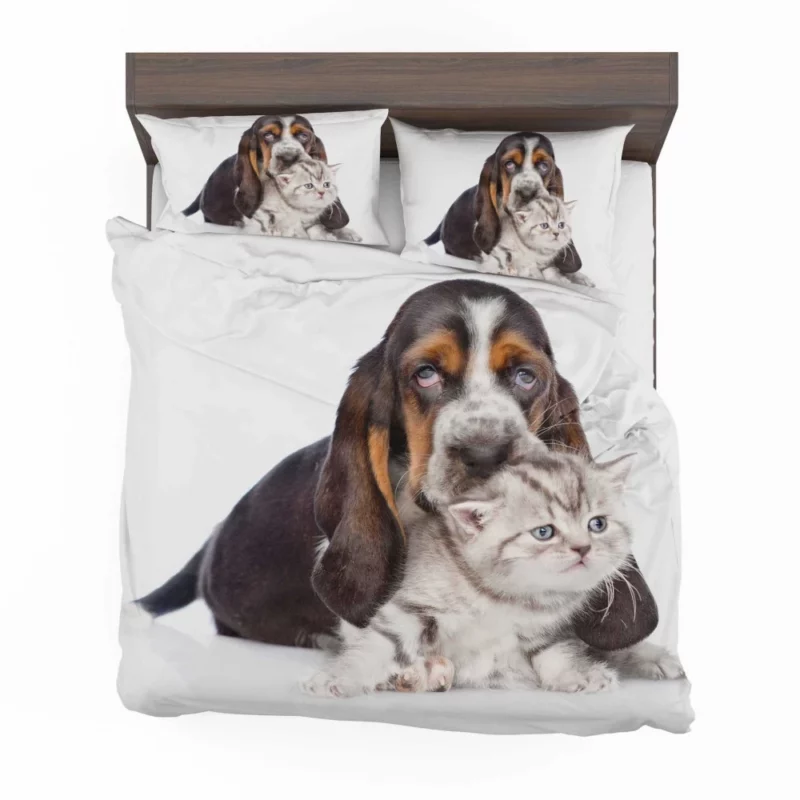 Basset Hound & Kitten Furry Friendship Bedding Set 1