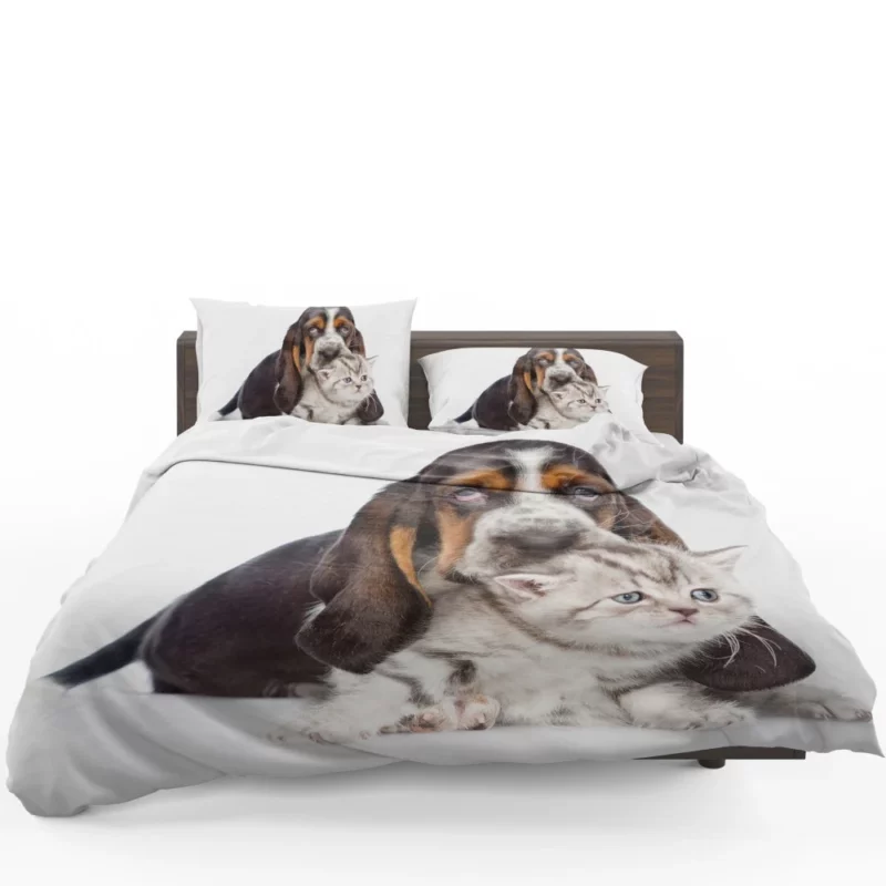 Basset Hound & Kitten Furry Friendship Bedding Set