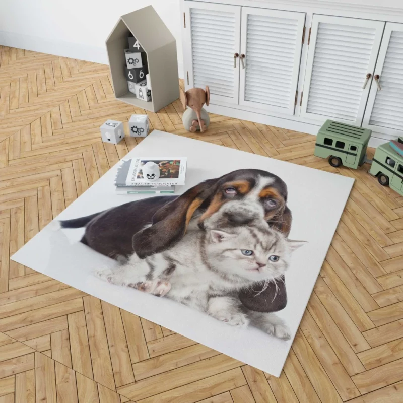 Basset Hound & Kitten Furry Friendship Rug 1