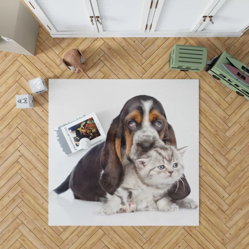 Basset Hound & Kitten Furry Friendship Rug