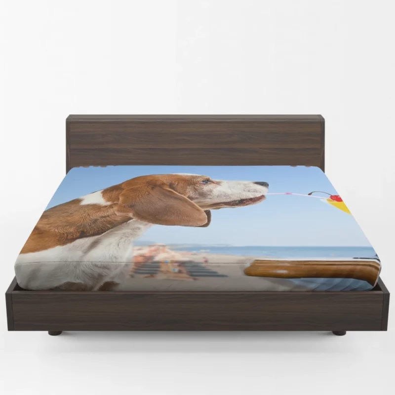 Basset Hound with a Summer Twist Playful Vibes Fitted Sheet