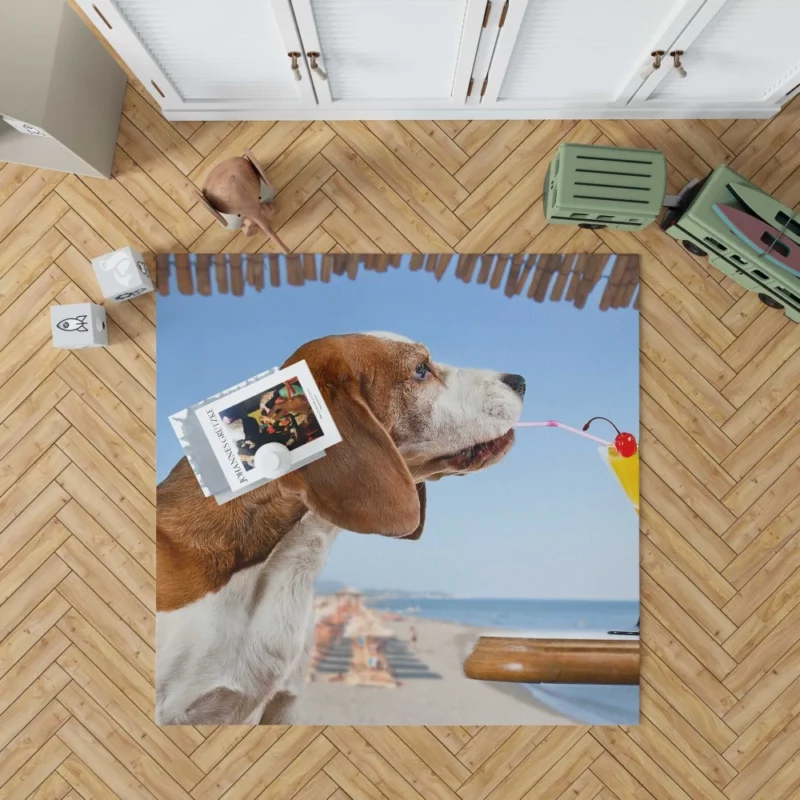 Basset Hound with a Summer Twist Playful Vibes Rug