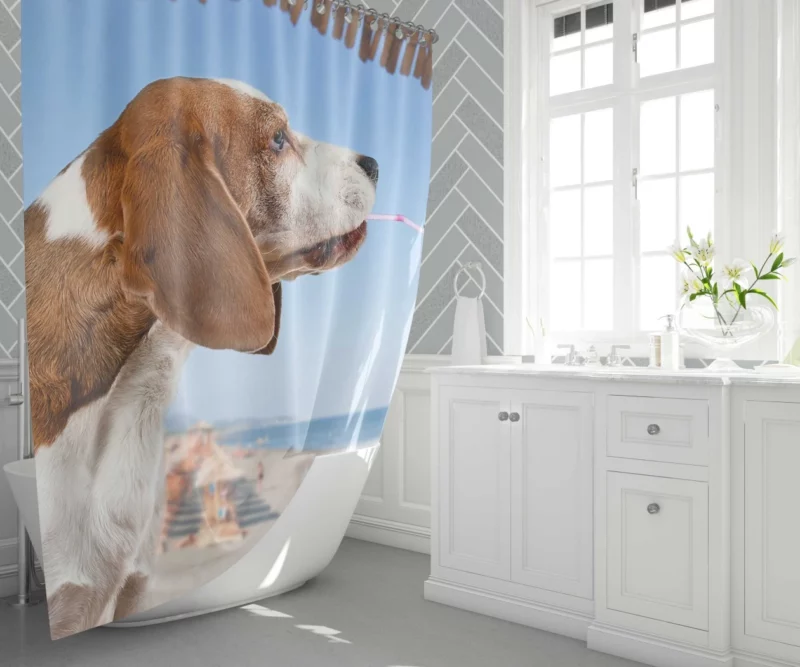 Basset Hound with a Summer Twist Playful Vibes Shower Curtain 1