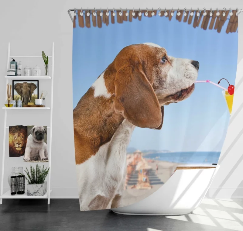 Basset Hound with a Summer Twist Playful Vibes Shower Curtain