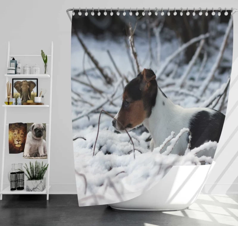 Beagle Puppy Snowy Adventure Shower Curtain