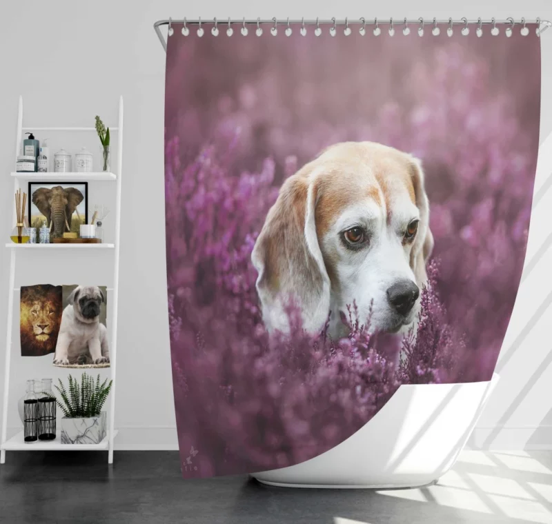 Beagle Purple Serenade Floral Fascination Shower Curtain