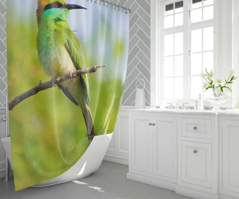 Bee-eater Branch Pose Vibrant Bird Shower Curtain 1